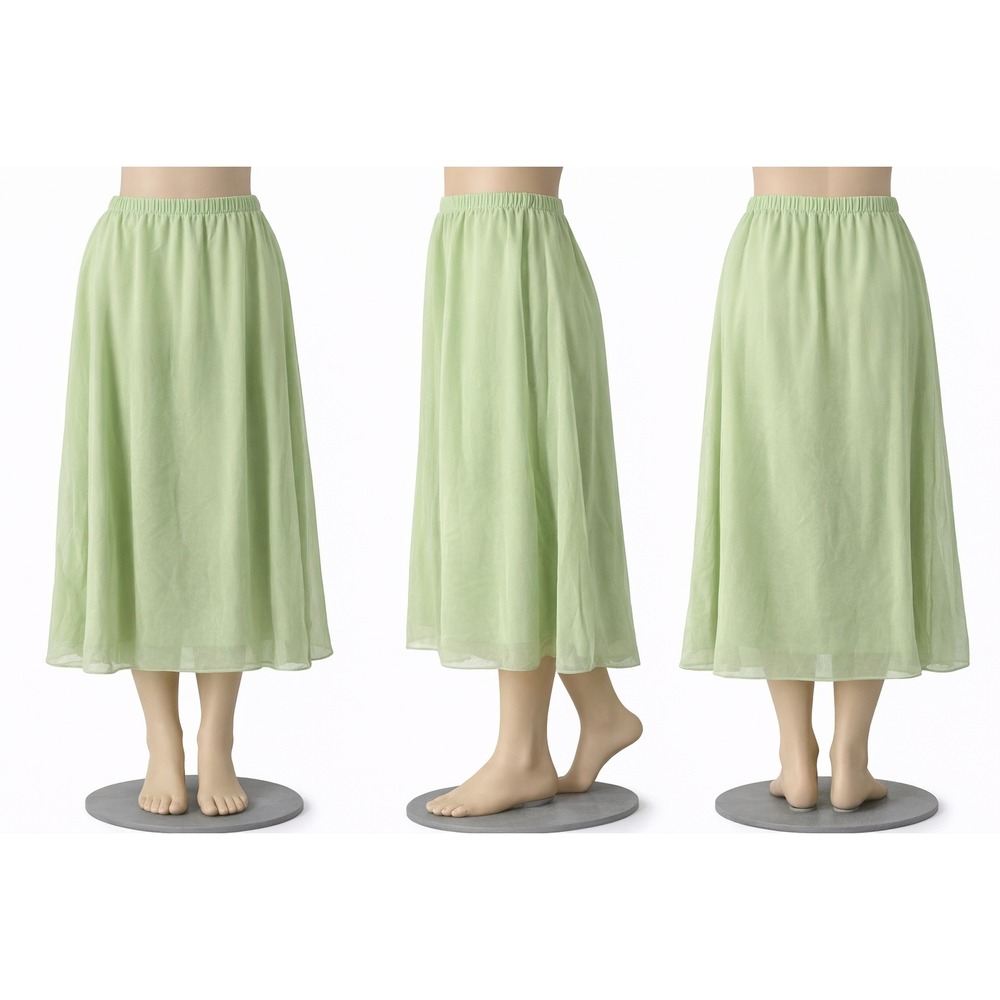 A New Day Womens XL Green Chiffon Midi Skirt Elastic Waist Lined Flowy‎